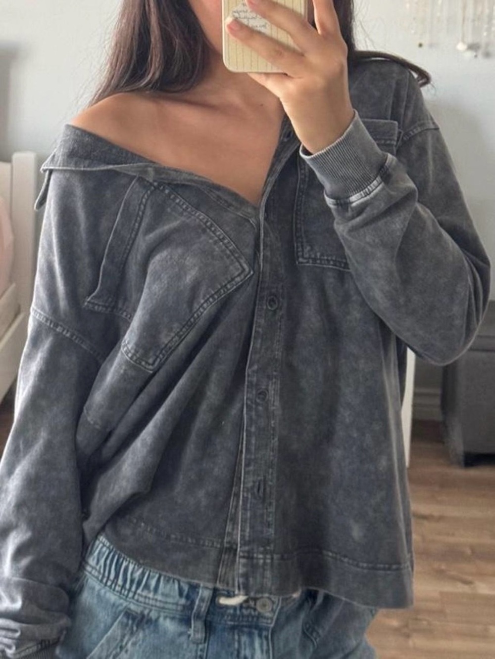 Jane + Delancey gray button up shirt
